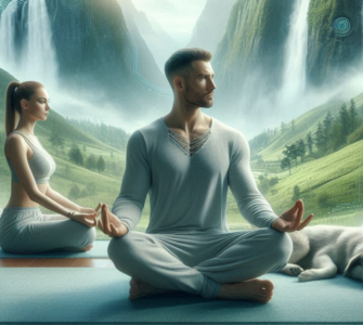 man and woman meditating in a serene environment